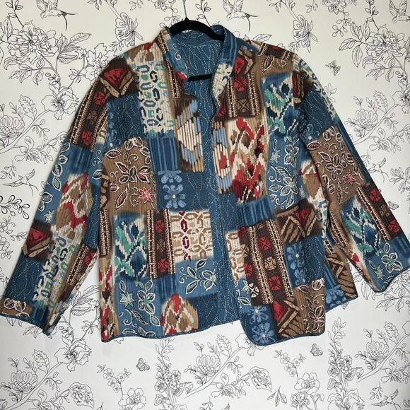 Blue and brown boho patchwork jacket - Picture 1 of 5